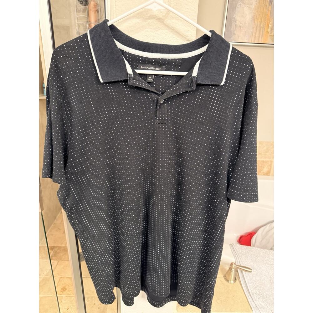 Banana Republic Mens XL Black Polka Dot Polo Shirt Cotton Casual Preppy Golf